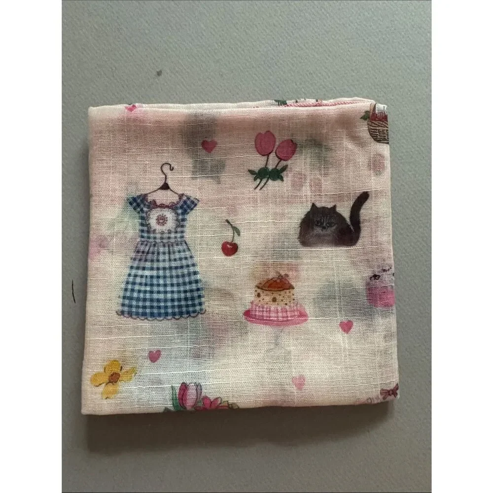 Pink Printed Scarf with Cupcake & Floral M789